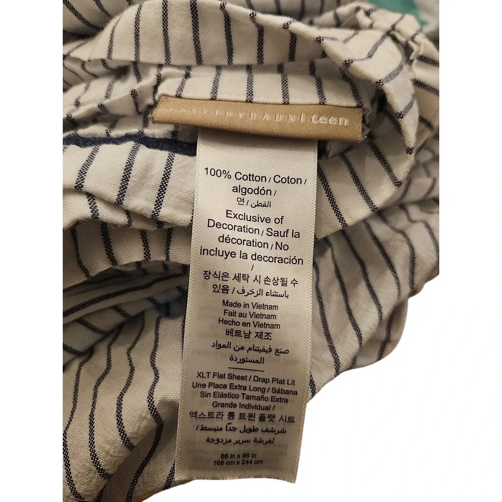 Pottery Barn Teen XLT Flat Sheet Fitted Twin Navy Blue White Striped 100% Cotton